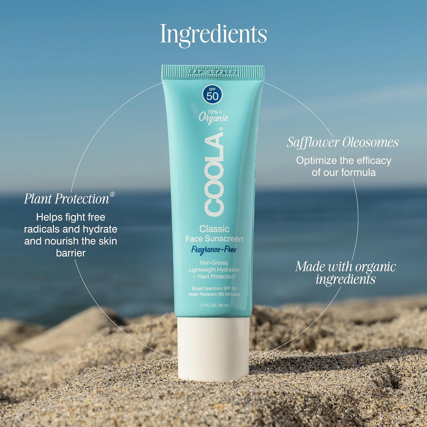 COOLA Organic Face Sunscreen SPF 50 Sunblock Lotion, Dermatologist Tested Skin Care for Daily Protection, Vegan and Gluten Free, 1.7 Fl Oz
