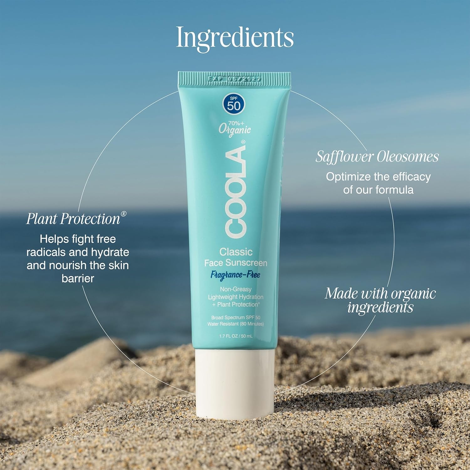 COOLA Organic Face Sunscreen SPF 50 Sunblock Lotion, Dermatologist Tested Skin Care for Daily Protection, Vegan and Gluten Free, 1.7 Fl Oz