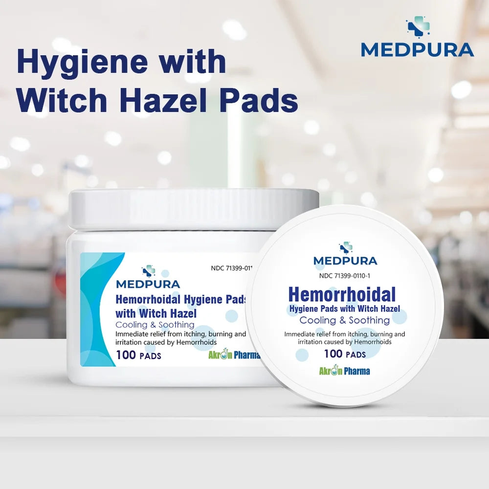 Hemorrhoidal Hygiene Pads with Witch Hazel, Cools and Soothes Discomfort from Hemorrhoids, 100 Count