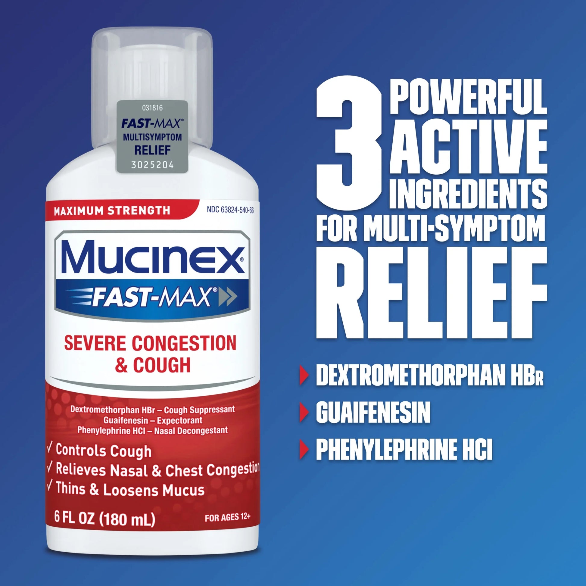 Fast-Max Severe Congestion & Cough Medicine, OTC Sinus/Nasal Decongestant, Expectorant, 6 Fl Oz