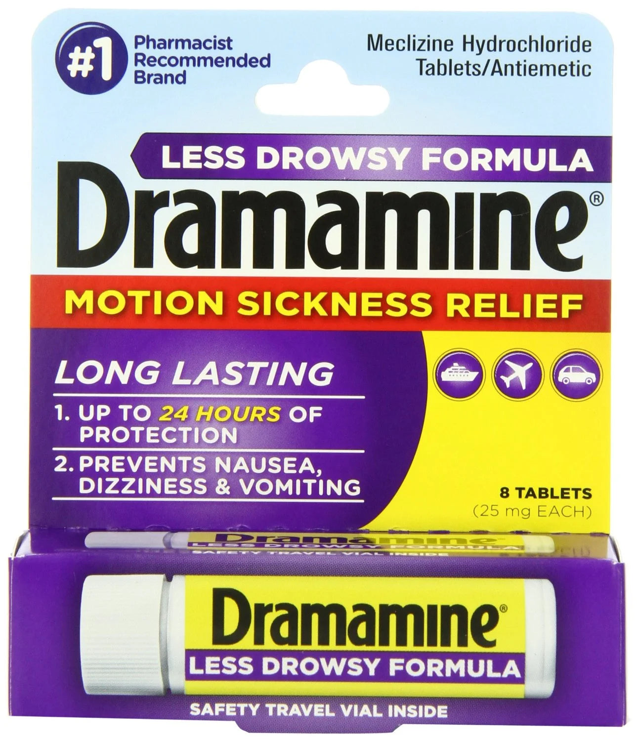 Motion Sickness Relief Less Drowsey Formula, 8 Count (Pack of 5)